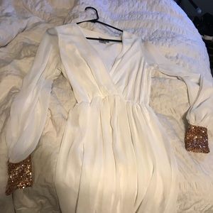 White ASOS dress gold cuff sleeves
